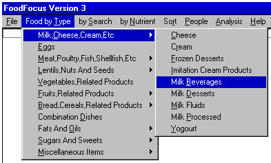 Food by Type Menu Selection