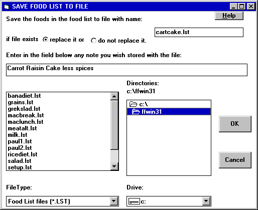 Window to save food list
